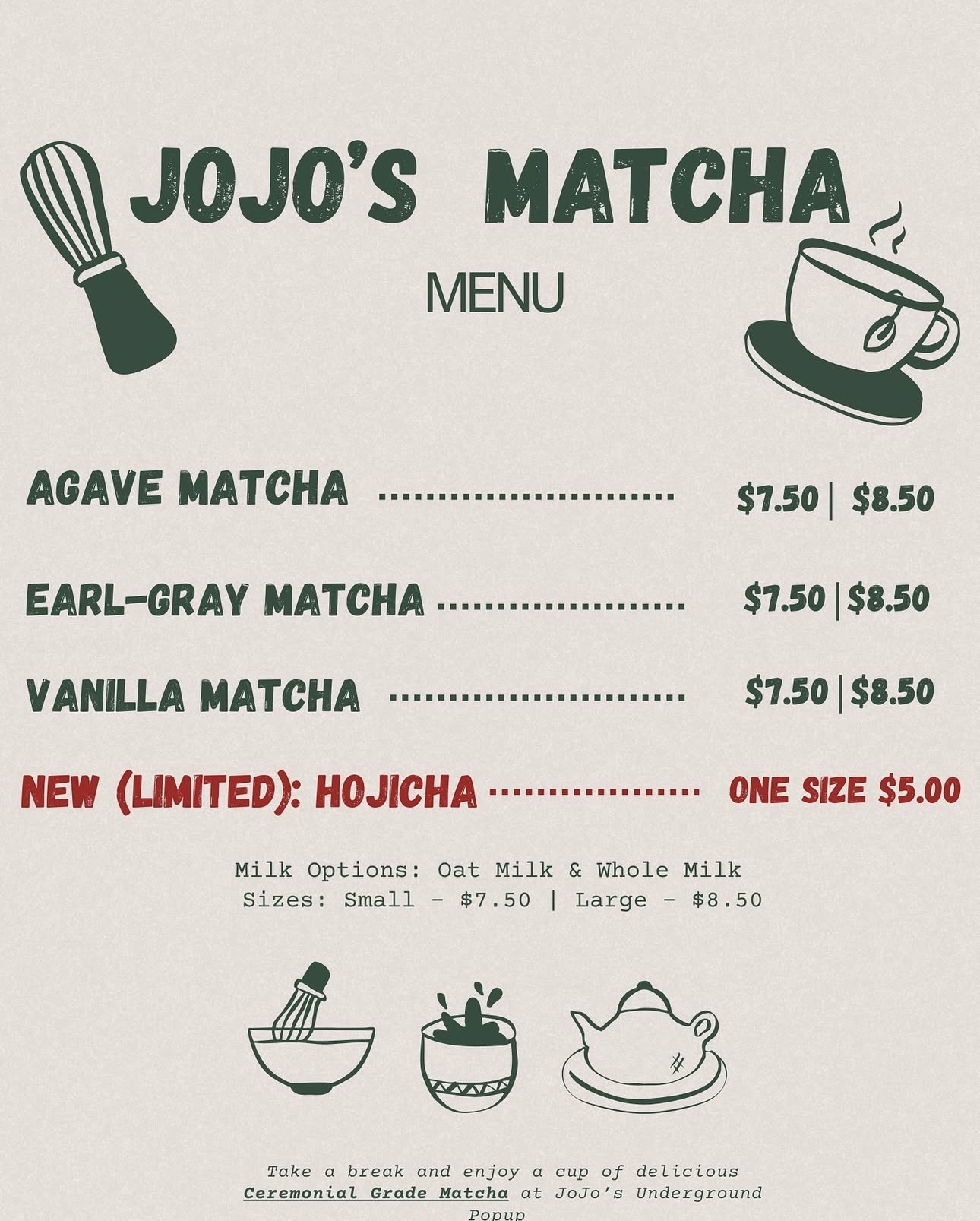 JoJo's Matcha Menu